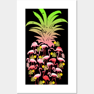 Pineapple Pink Flamingo Summer Fruit Hawaiian Posters and Art